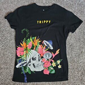 Original Gravity “Trippy” Size Small Skulls/Floral/Mushroom All-Over Graphic Tee